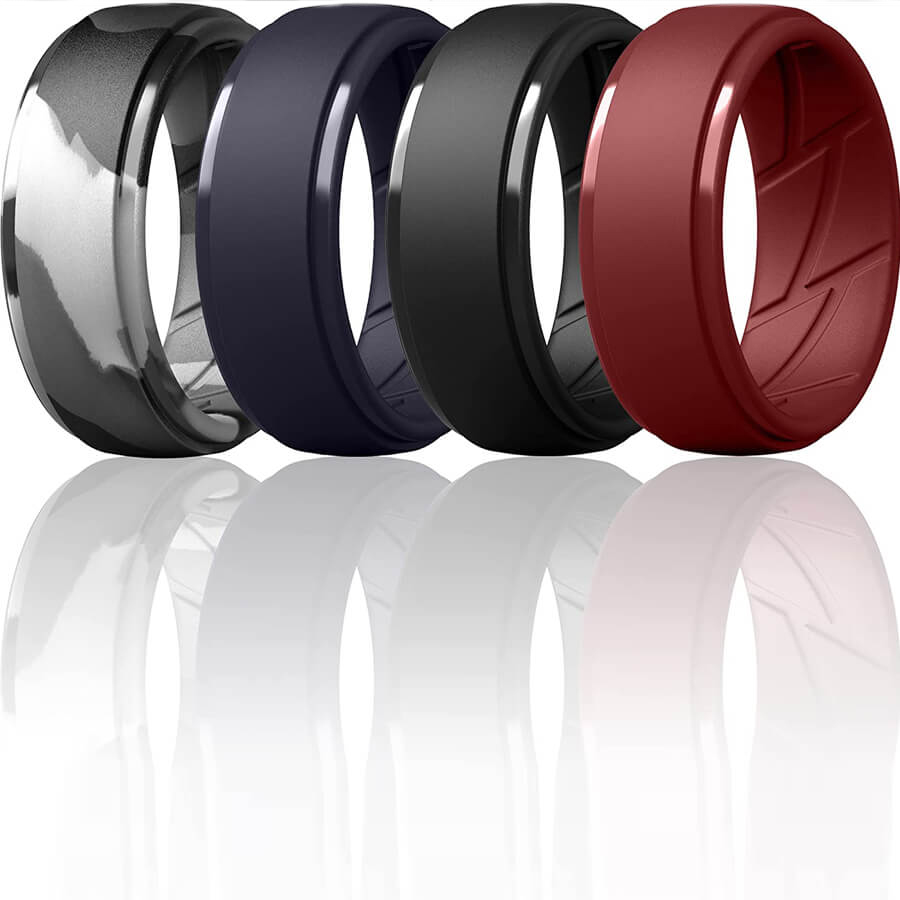 DOOKEH Breathable Silicone Wedding Ring – 7-Pack, Size 9, Men's Rubber Band